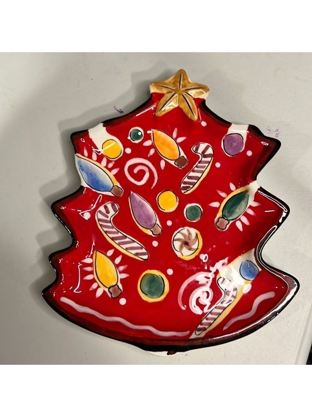 CLAY Art Navidad Hand-painted 2004 Christmas Tree Dish